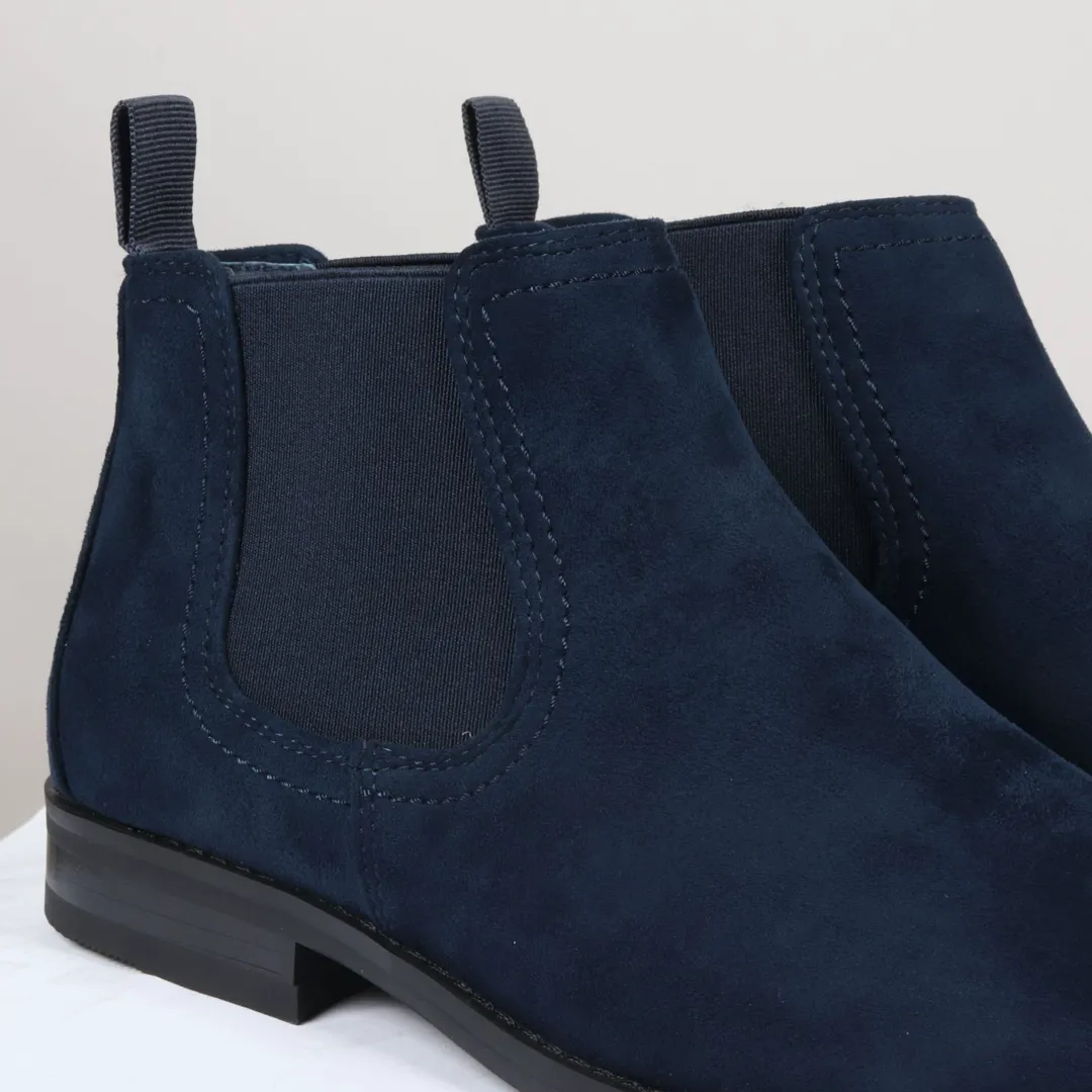 Men’s Slip On Navy Suede Leather Lined Chelsea Boots - Image 4