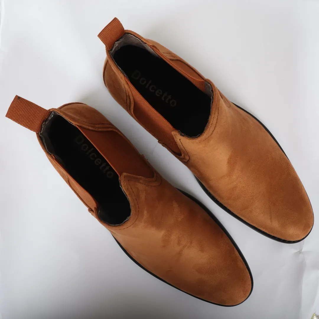 Men’s Slip On Tan Brown Suede Leather Lined Chelsea Boots - Image 5