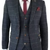 Mens Navy Blue Wine Check Herringbone Tweed Vintage 3 Piece New Marc Darcy Suit