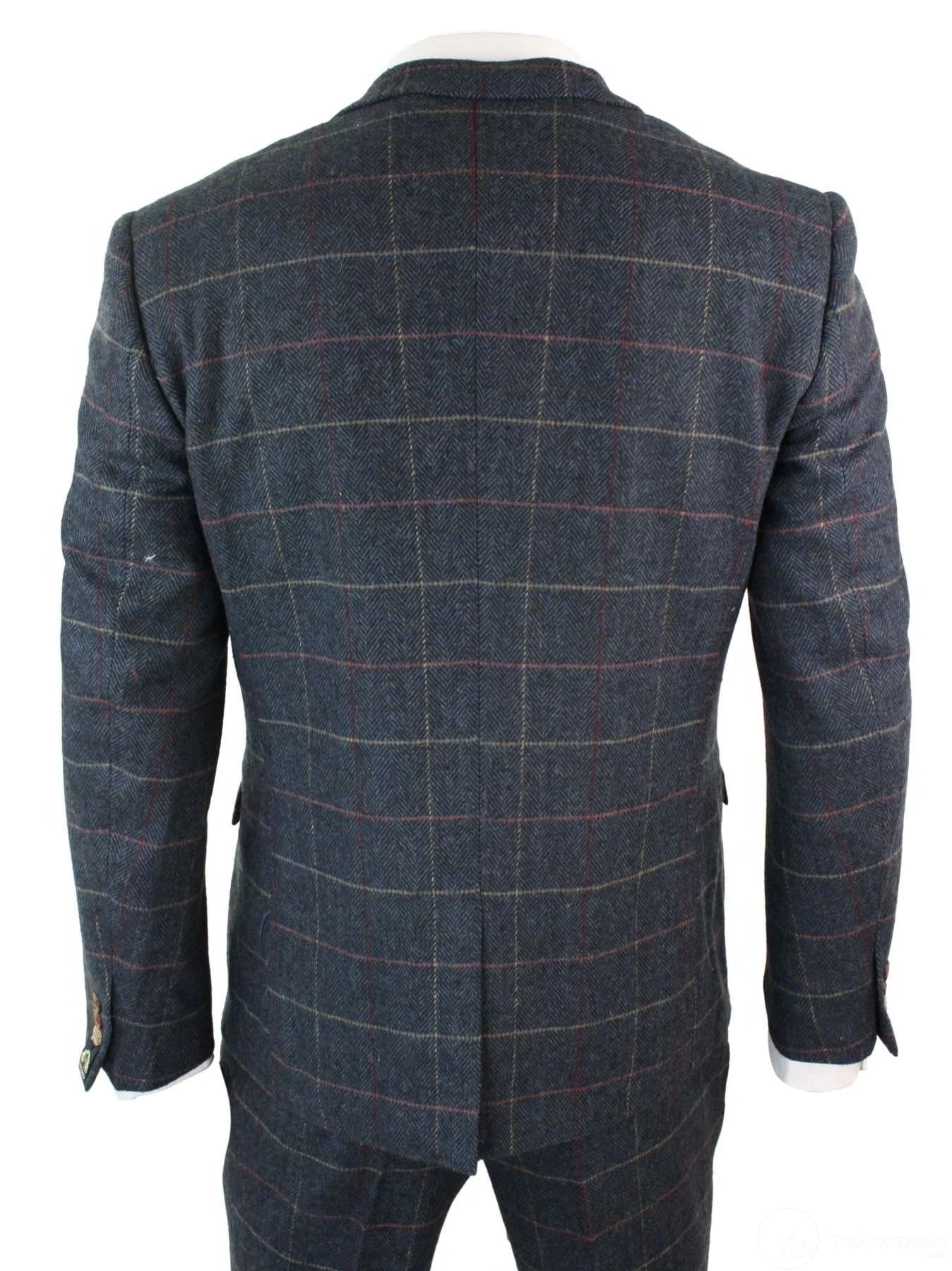 Mens Navy Blue Wine Check Herringbone Tweed Vintage 3 Piece New Marc Darcy Suit - Image 4