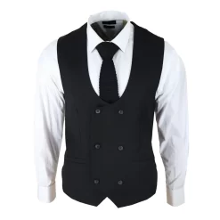 Marco – Men’s Double Breasted Scoop Black Waistcoat