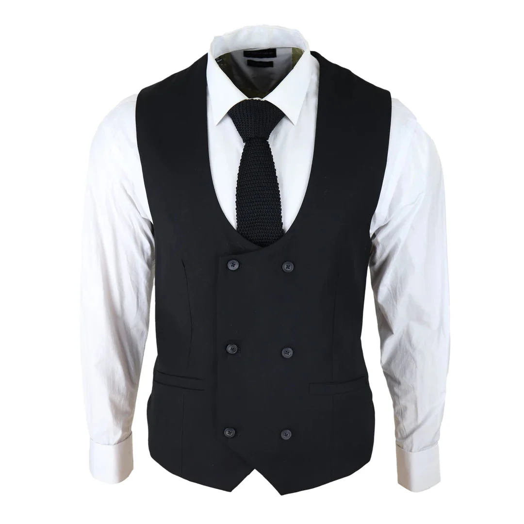 Marco – Men’s Double Breasted Scoop Black Waistcoat