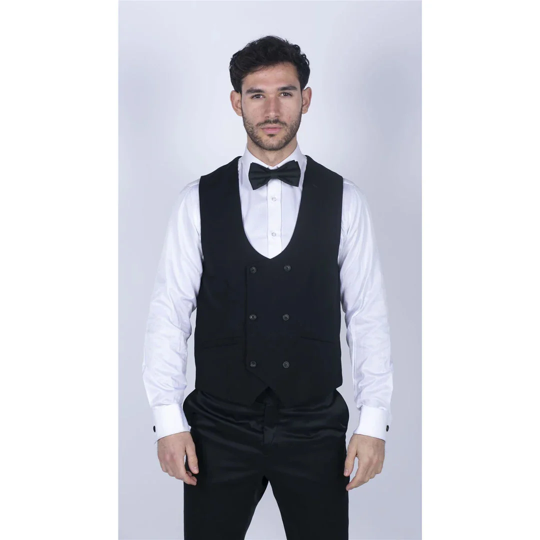 Marco – Men’s Double Breasted Scoop Black Waistcoat - Image 2