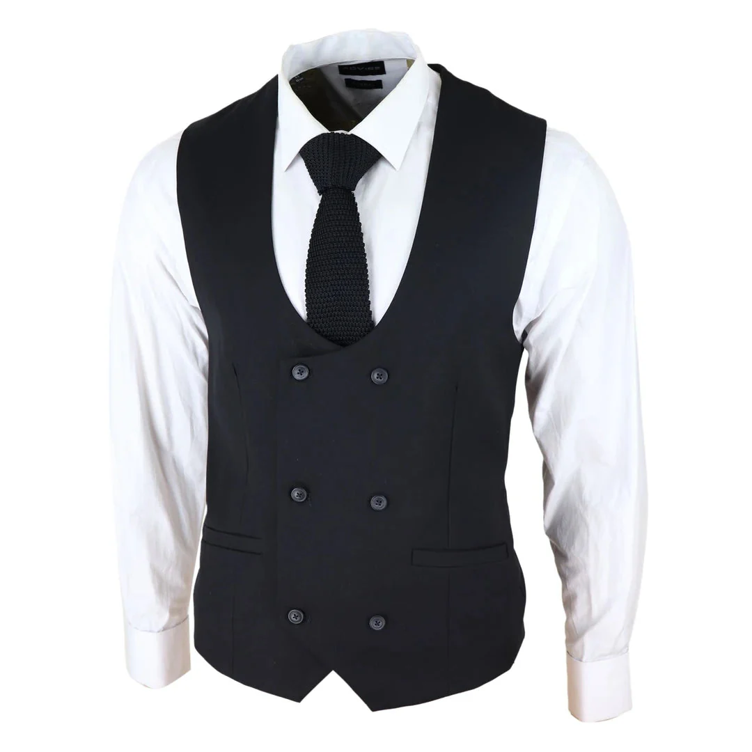 Marco – Men’s Double Breasted Scoop Black Waistcoat - Image 3