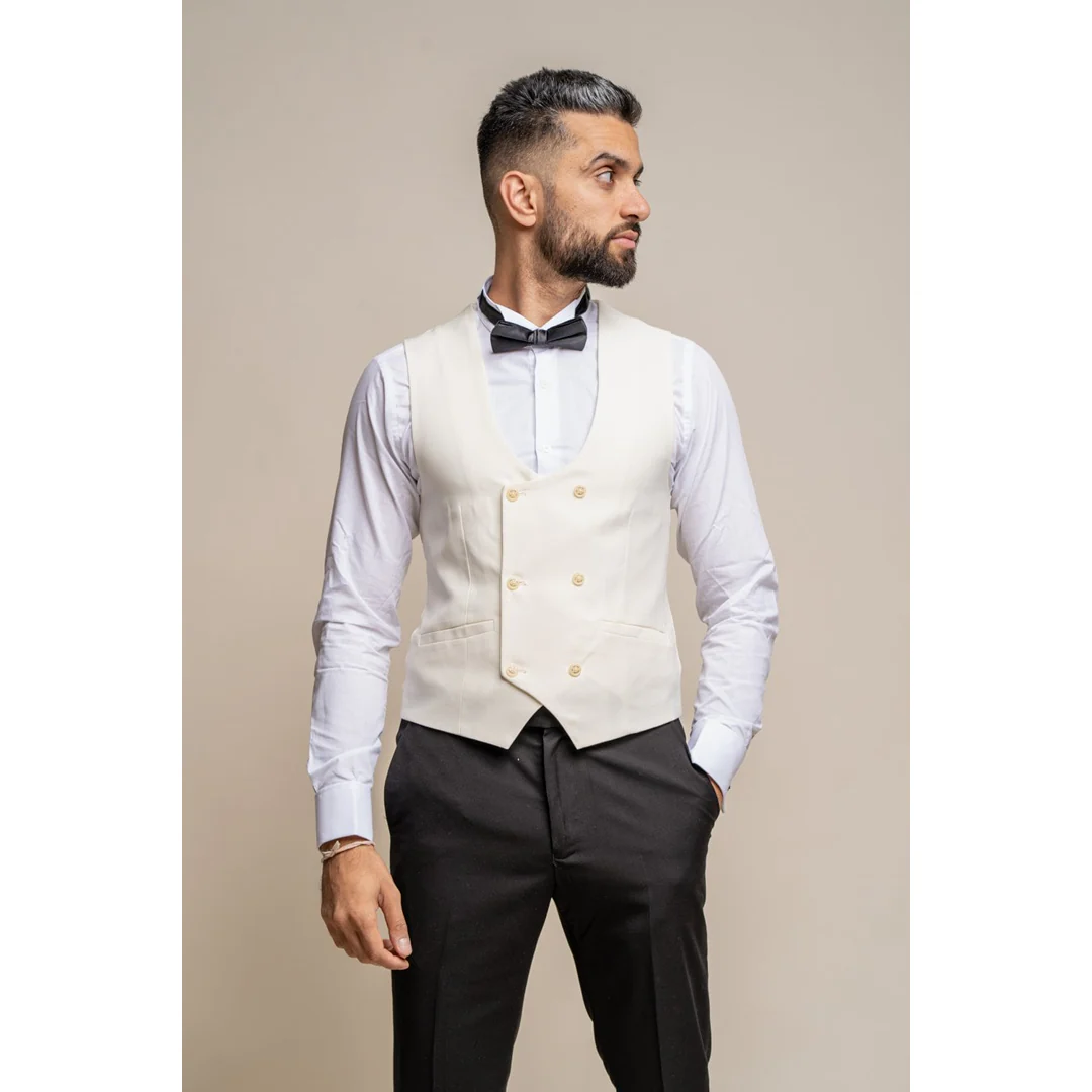 Marco – Men’s Double Breasted Scoop Cream Waistcoat