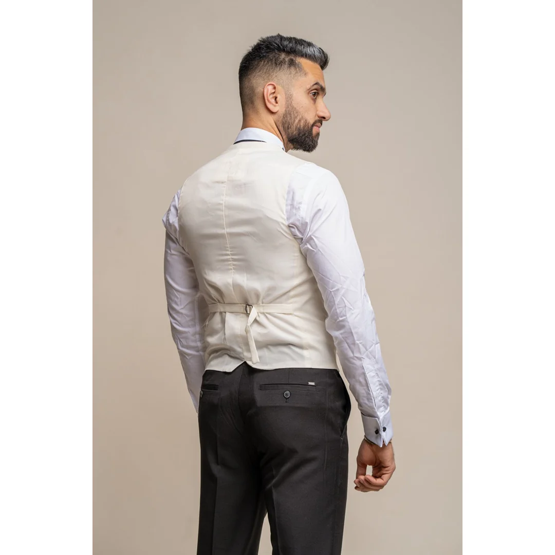 Marco – Men’s Double Breasted Scoop Cream Waistcoat - Image 2