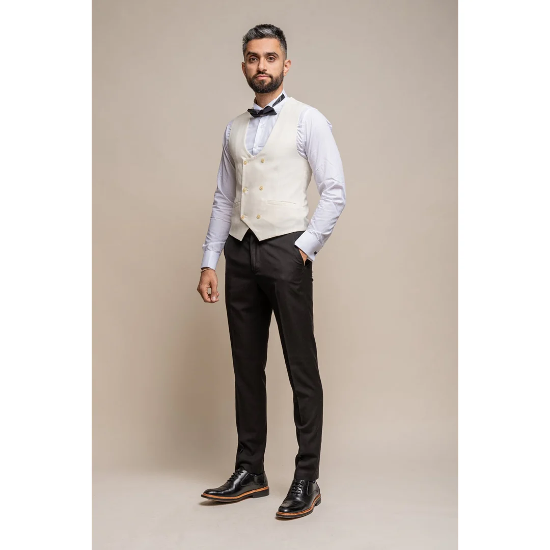 Marco – Men’s Double Breasted Scoop Cream Waistcoat - Image 3