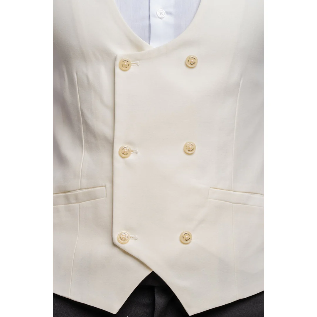Marco – Men’s Double Breasted Scoop Cream Waistcoat - Image 4