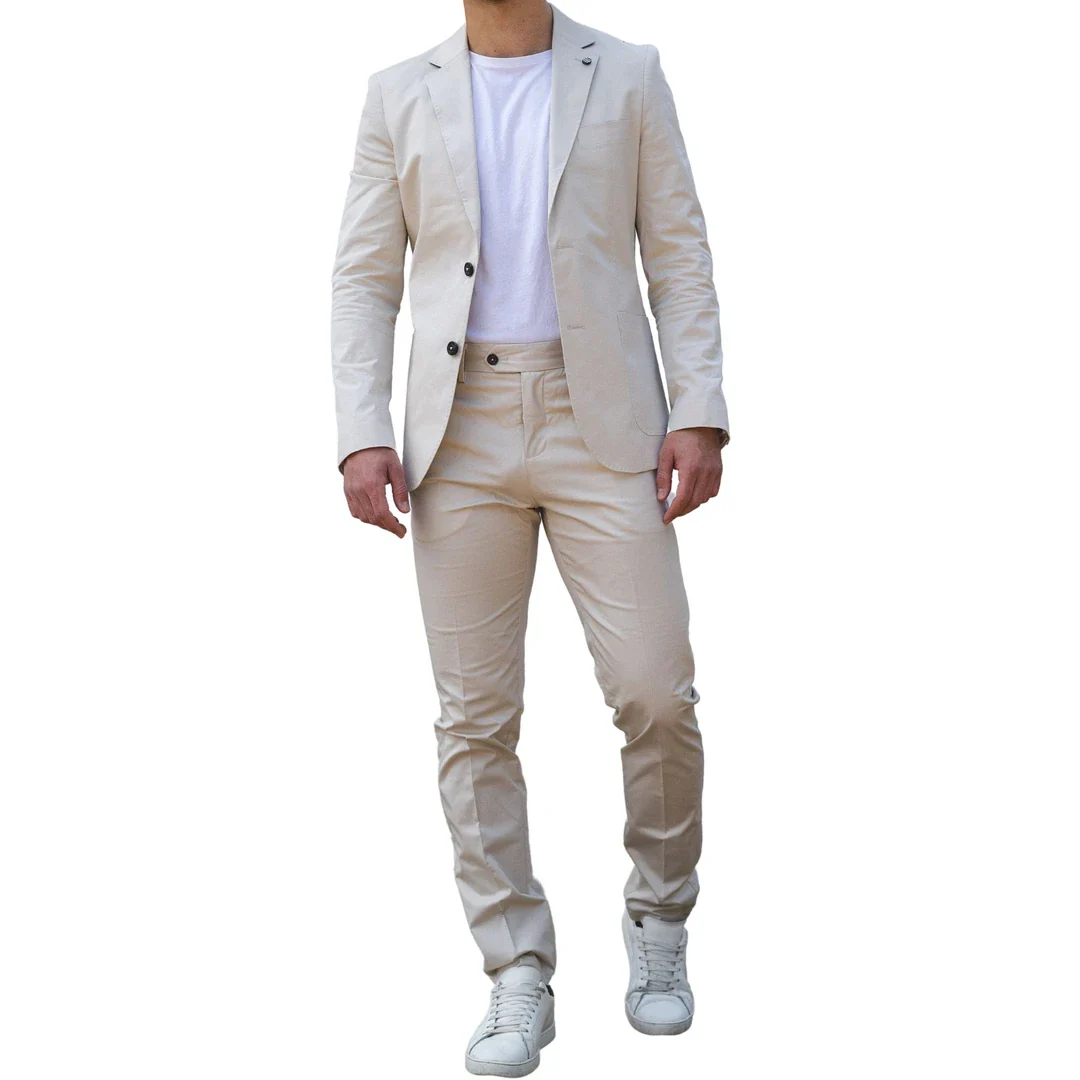Mario – Men’s 2 Piece Summer Suit Beige Office Wedding Classic Italian - Image 5