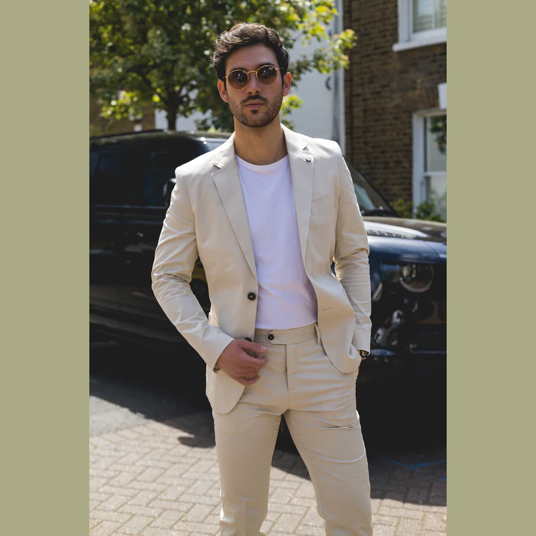 Mario – Men’s 2 Piece Summer Suit Beige Office Wedding Classic Italian - Image 6