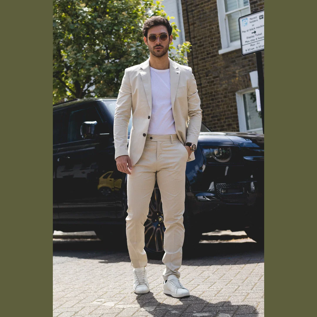 Mario – Men’s 2 Piece Summer Suit Beige Office Wedding Classic Italian - Image 7