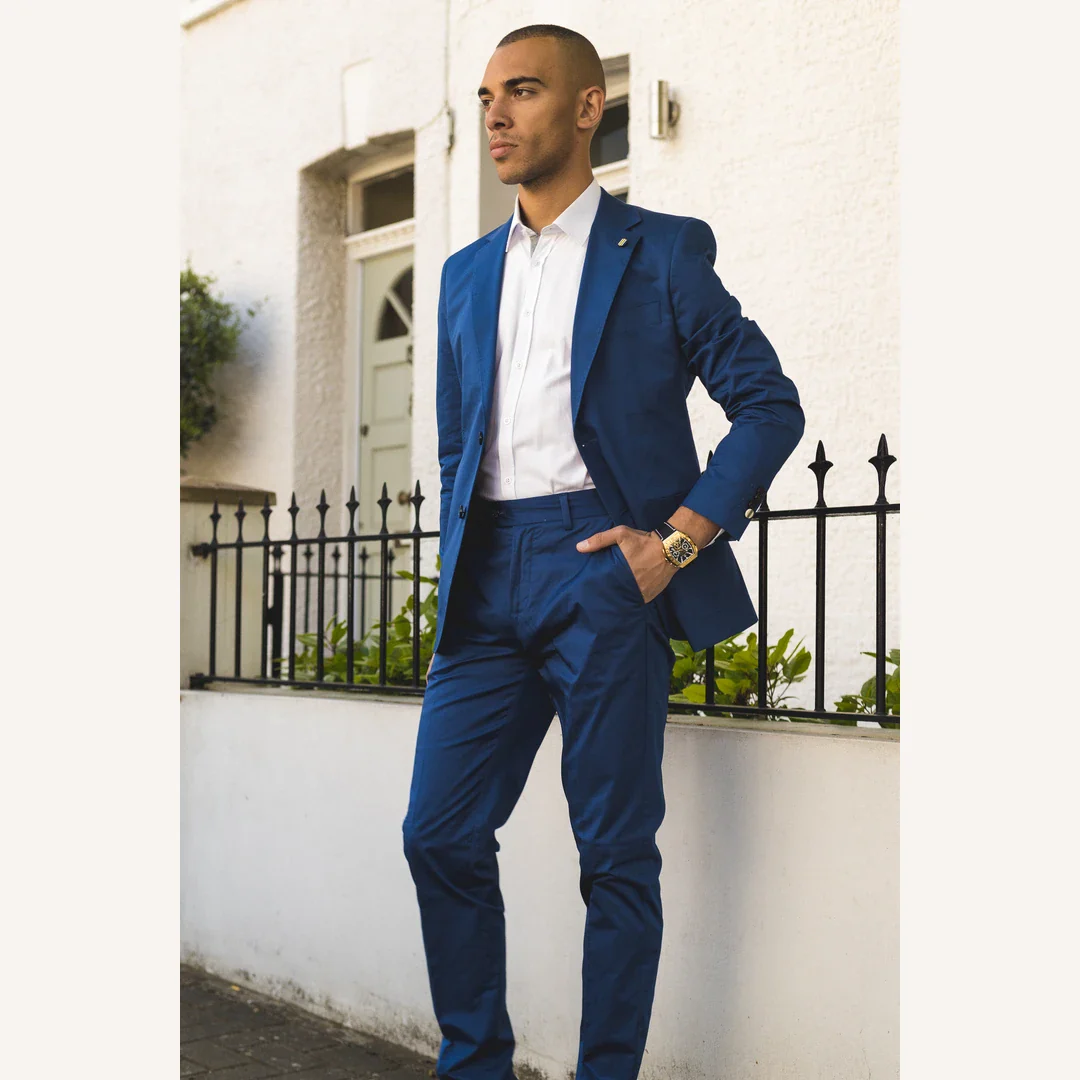 Mario – Men’s 2 Piece Summer Suit Blue Office Wedding Classic Italian