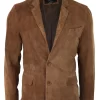 Mens Genuine Suede Blazer Style Jacket Leather Mens Classic VIntage Smart Casual Tan