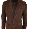 Mens Genuine Suede Blazer Style Jacket Leather Mens Classic VIntage Smart Casual Brown