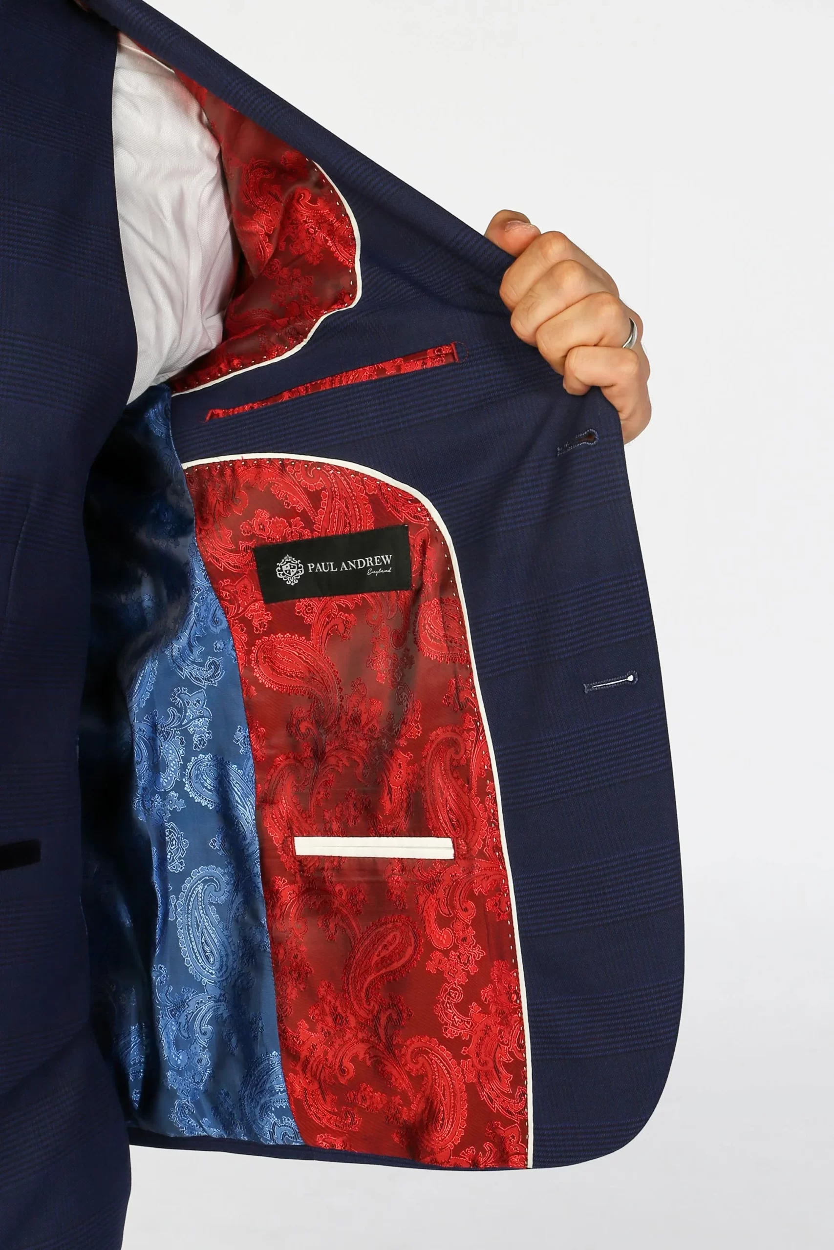 Mark – Men’s Navy Blue Checked Tailored Fit Blazer - Image 2