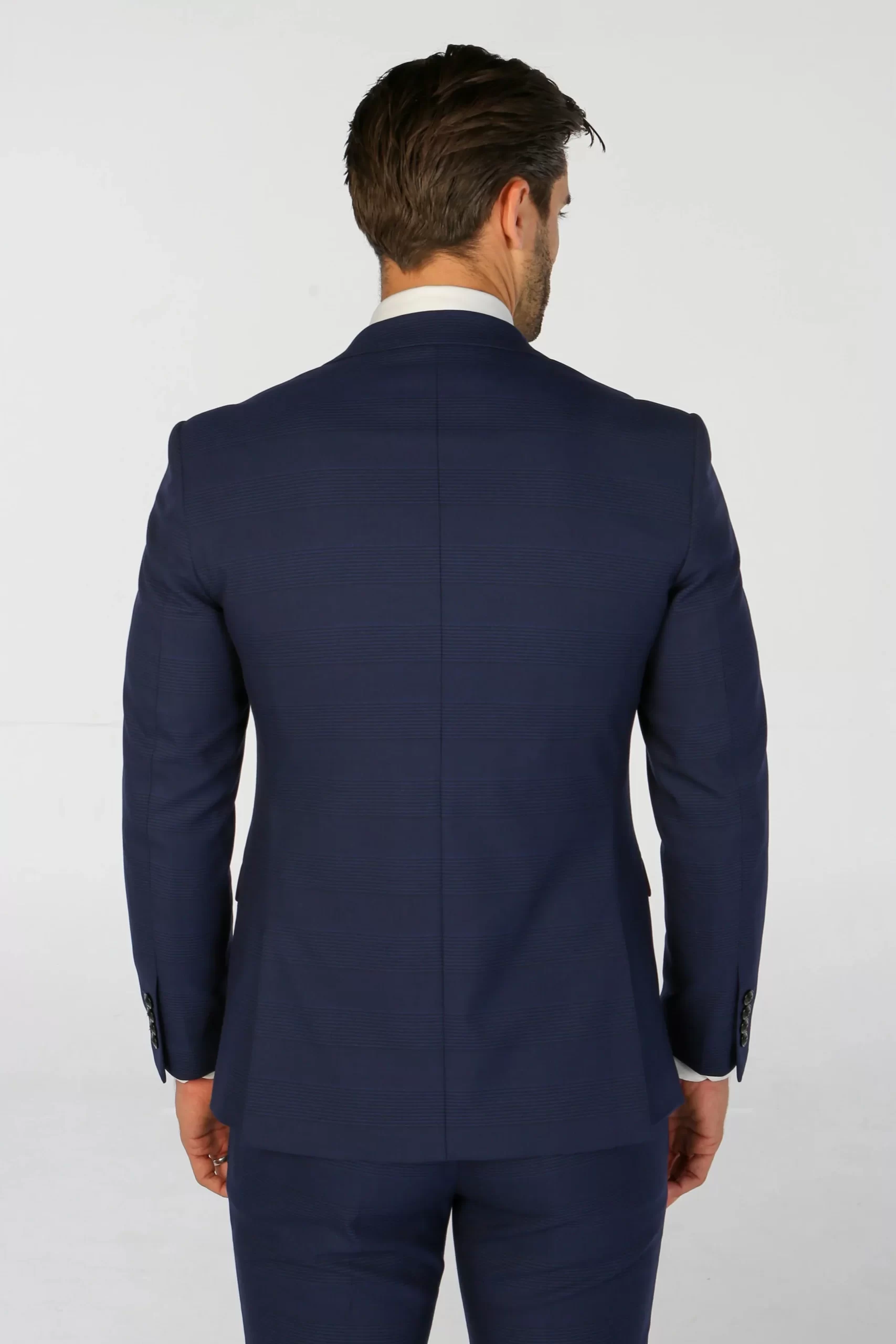 Mark – Men’s Navy Blue Checked Tailored Fit Blazer - Image 3