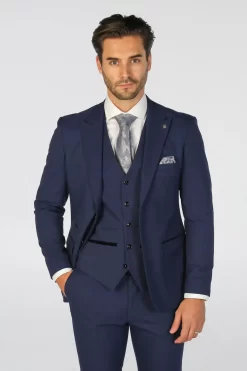 Mark – Men’s Navy Blue 3 Piece Checked Tailored Fit Suit