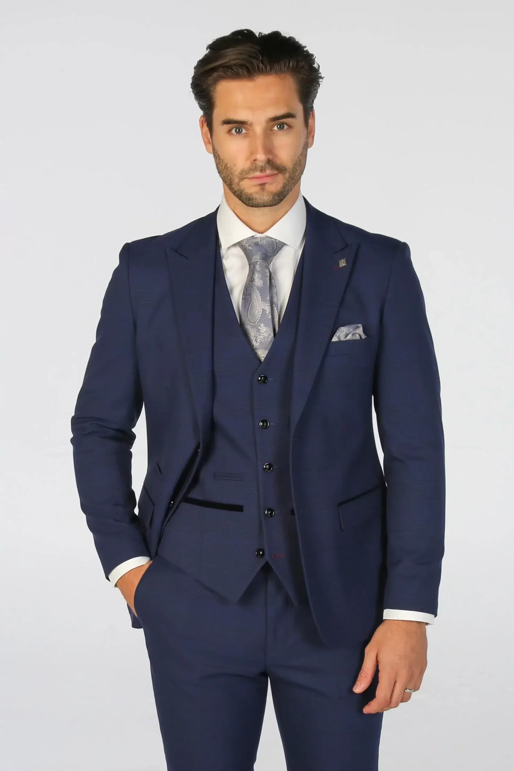 Mark – Men’s Navy Blue 3 Piece Checked Tailored Fit Suit