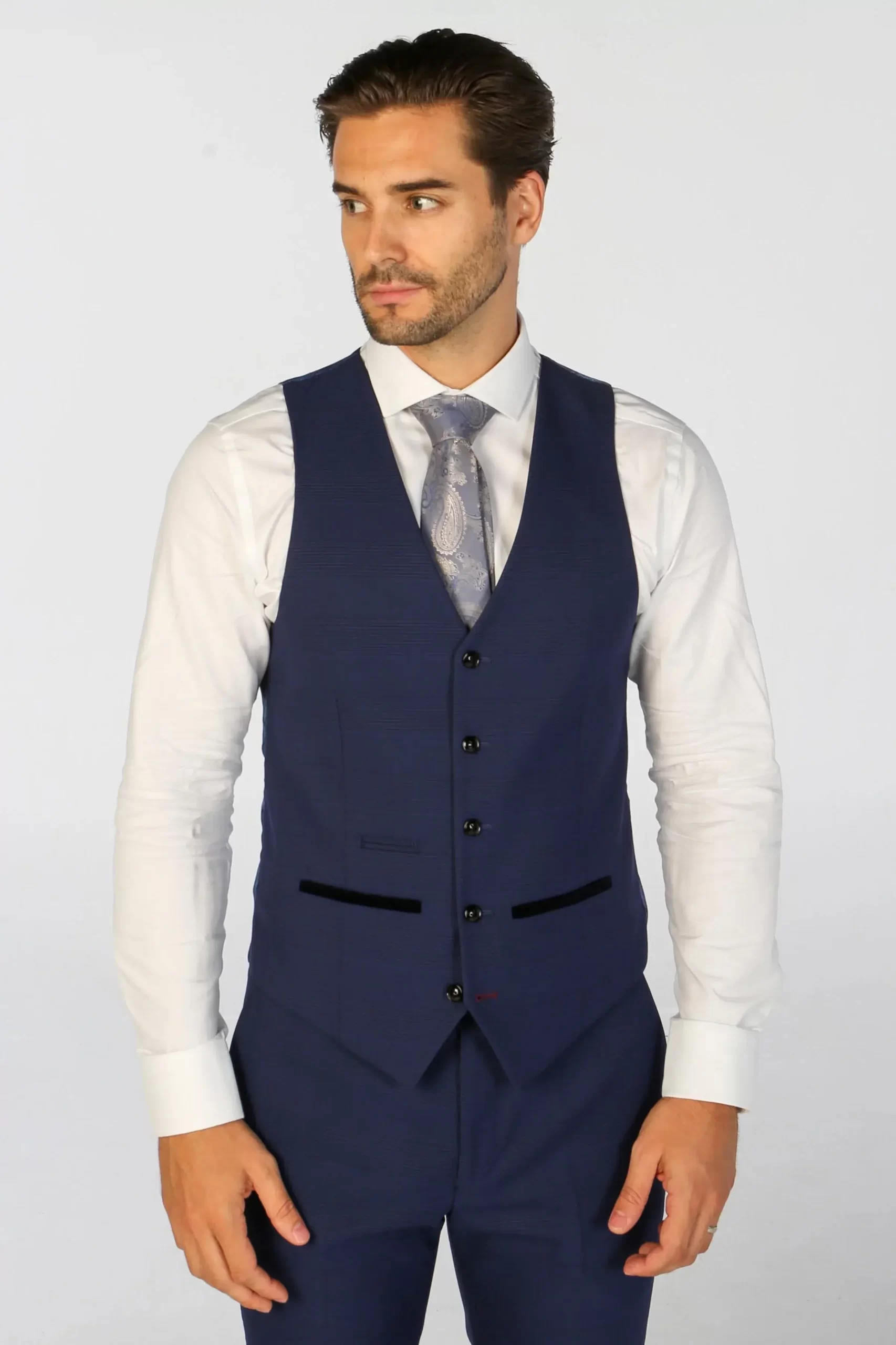 Mark – Men’s Navy Blue 3 Piece Checked Tailored Fit Suit - Image 7