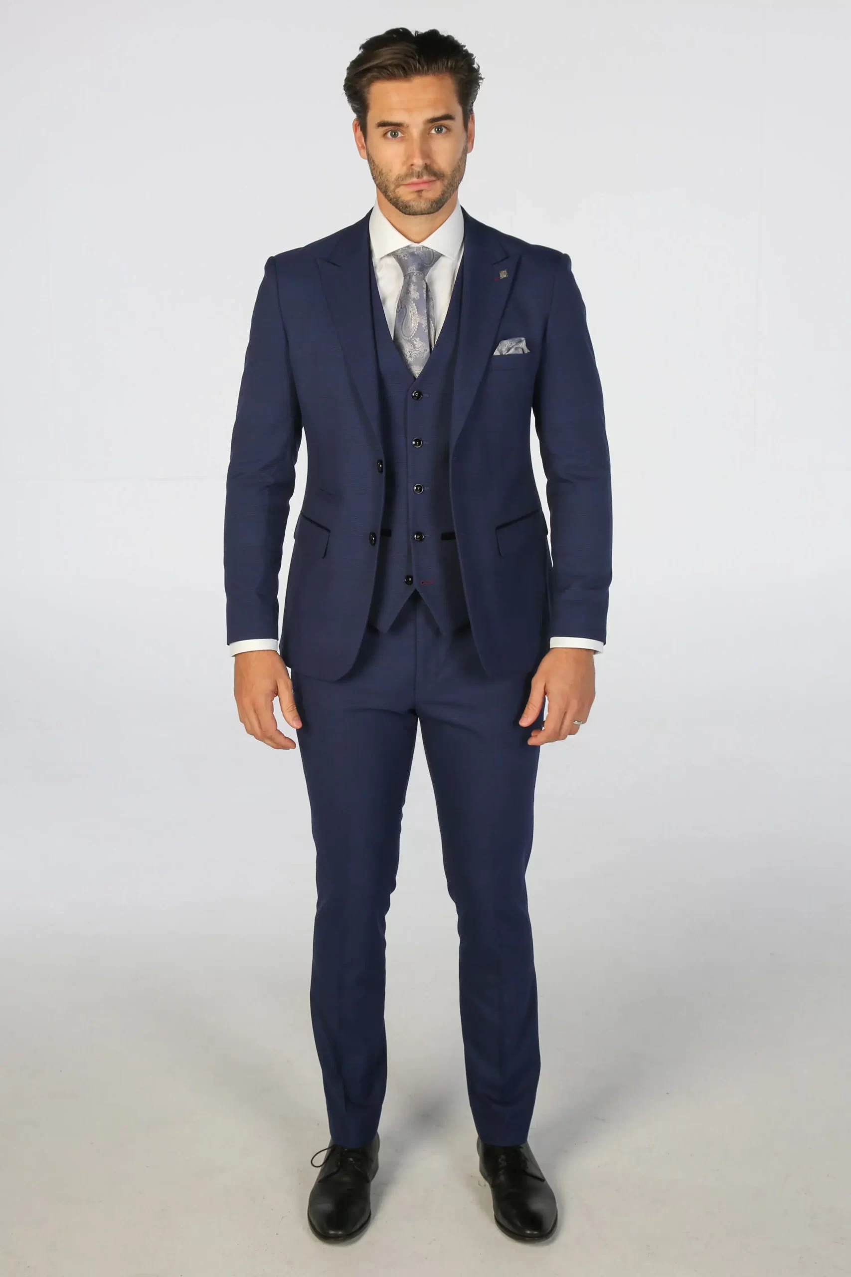Mark – Men’s Navy Blue 3 Piece Checked Tailored Fit Suit - Image 9