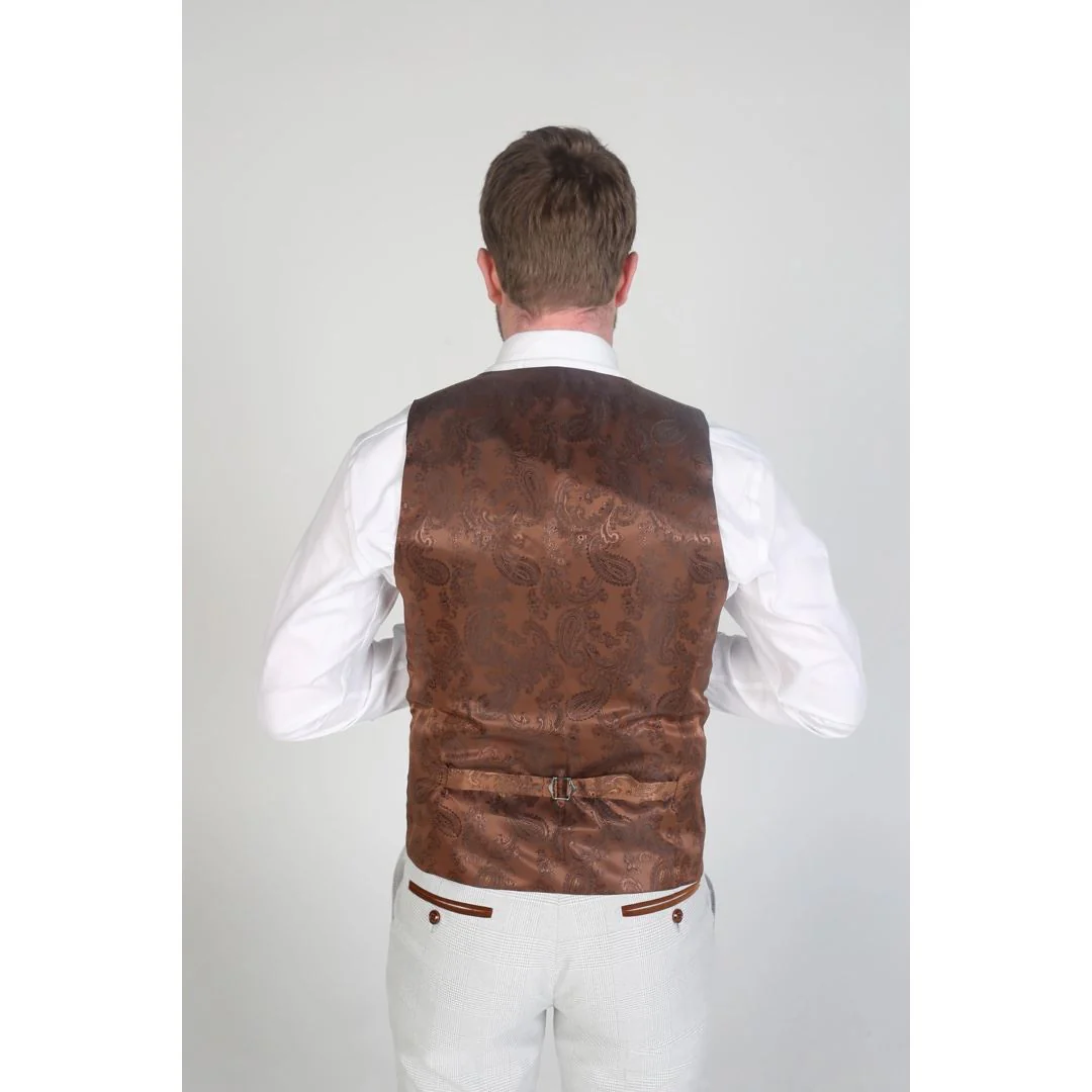 Mark – Men’s Beige Check Waistcoat - Image 2