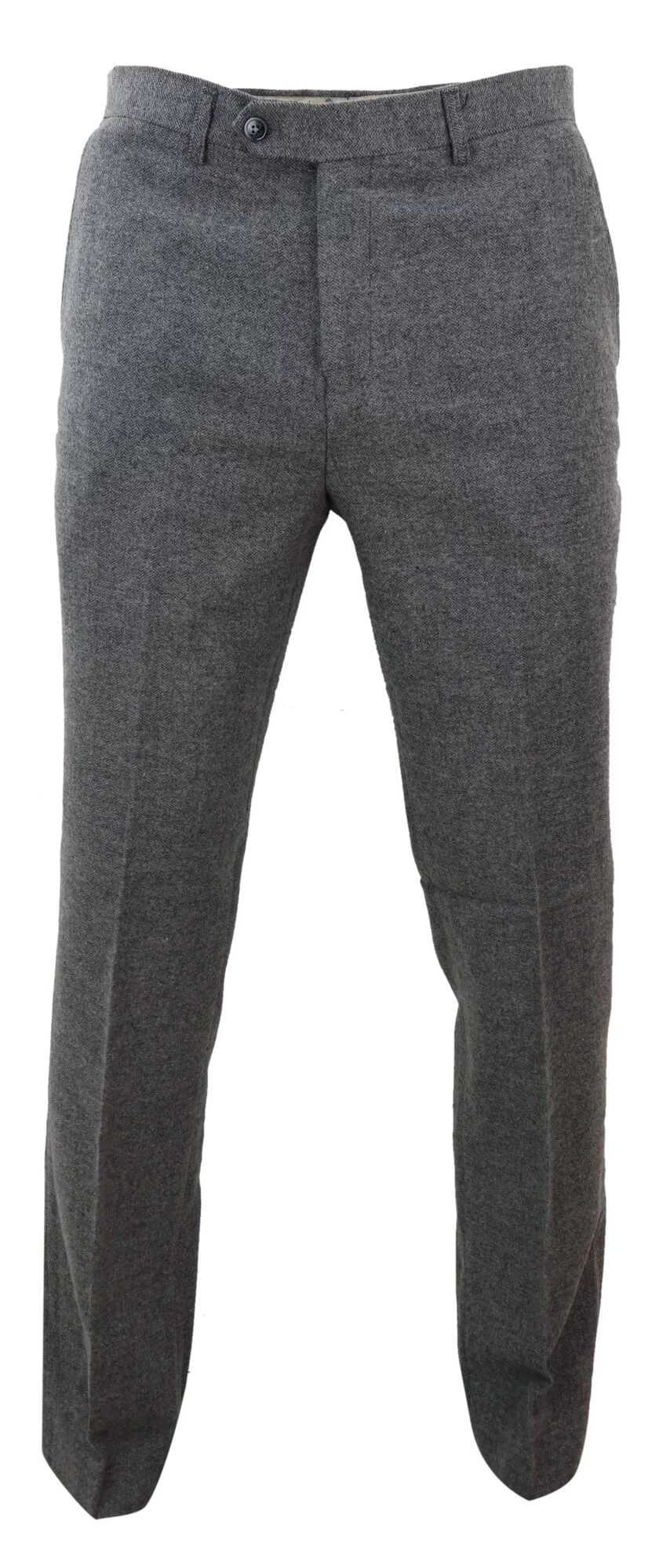 Mens Dark Grey Herringbone Tweed Trousers