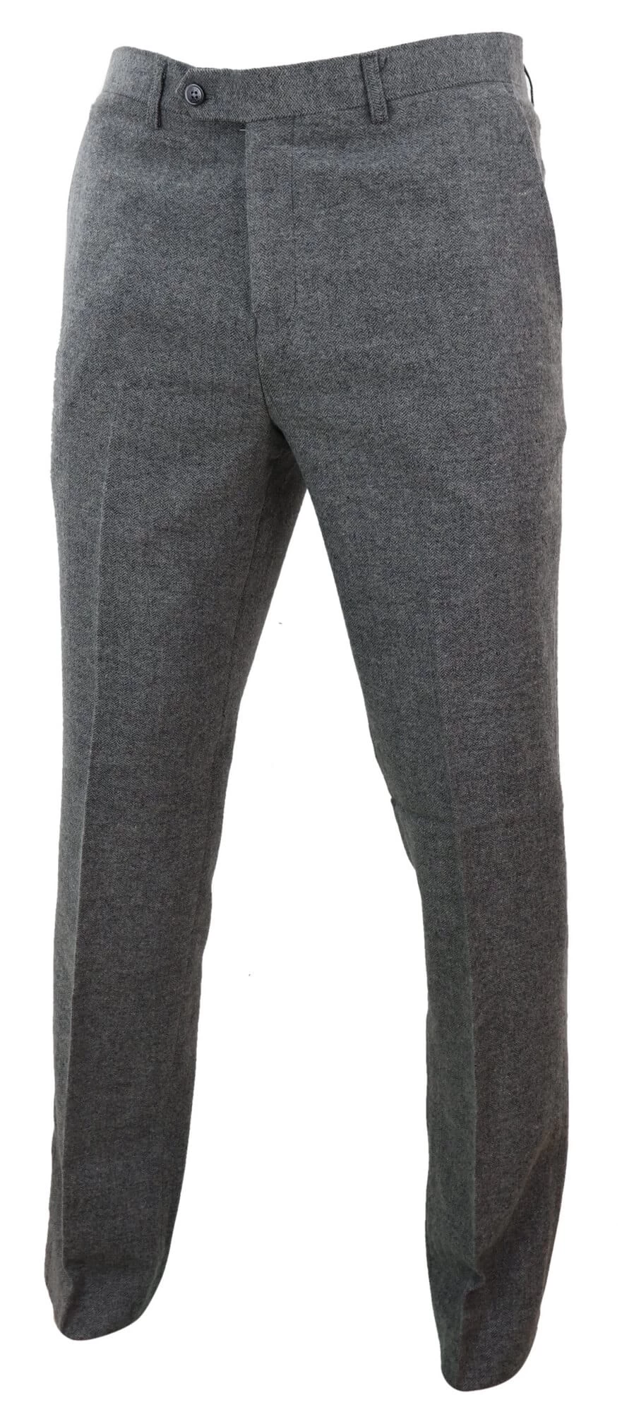Mens Dark Grey Herringbone Tweed Trousers - Image 4