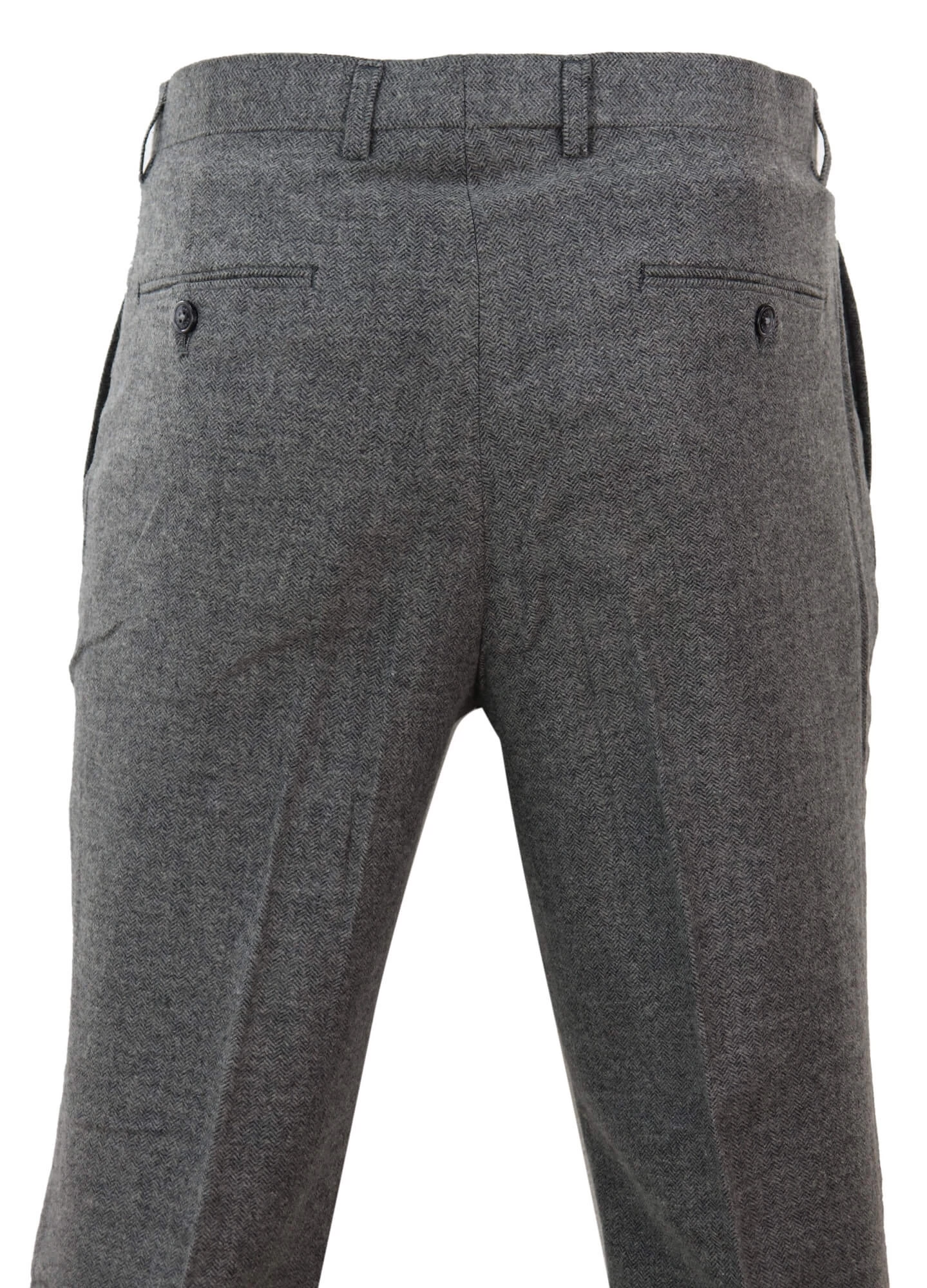 Mens Dark Grey Herringbone Tweed Trousers - Image 3