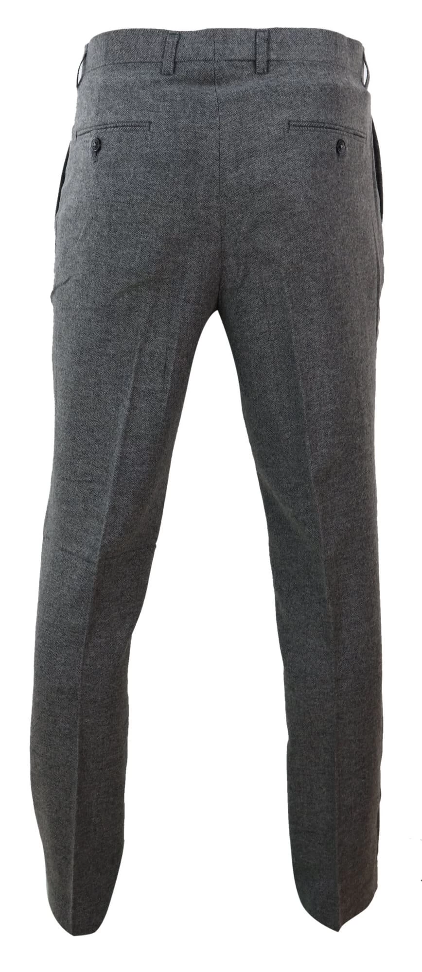 Mens Dark Grey Herringbone Tweed Trousers - Image 2