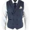 Cavani Martez – Mens Herringbone Tweed Gatsby Peaky Blinders Classic Double Breasted Waistcoat – Blue