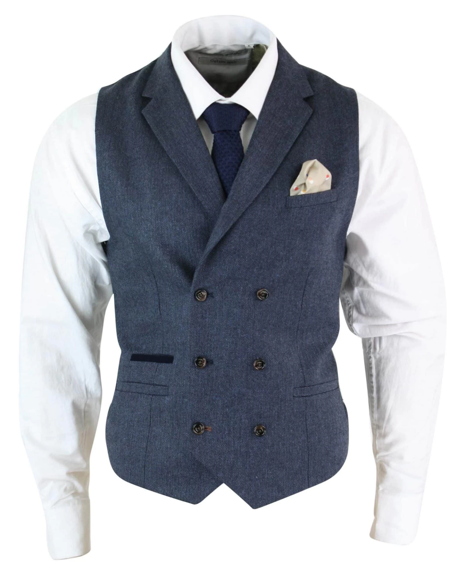 Cavani Martez β Mens Herringbone Tweed Gatsby Peaky Blinders Classic Double Breasted Waistcoat β Blue