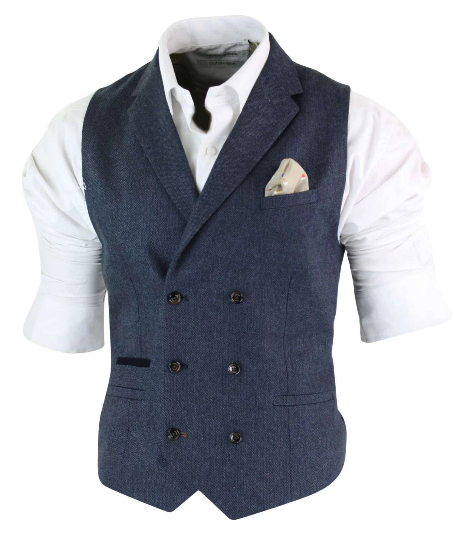 Cavani Martez β Mens Herringbone Tweed Gatsby Peaky Blinders Classic Double Breasted Waistcoat β Blue - Image 2