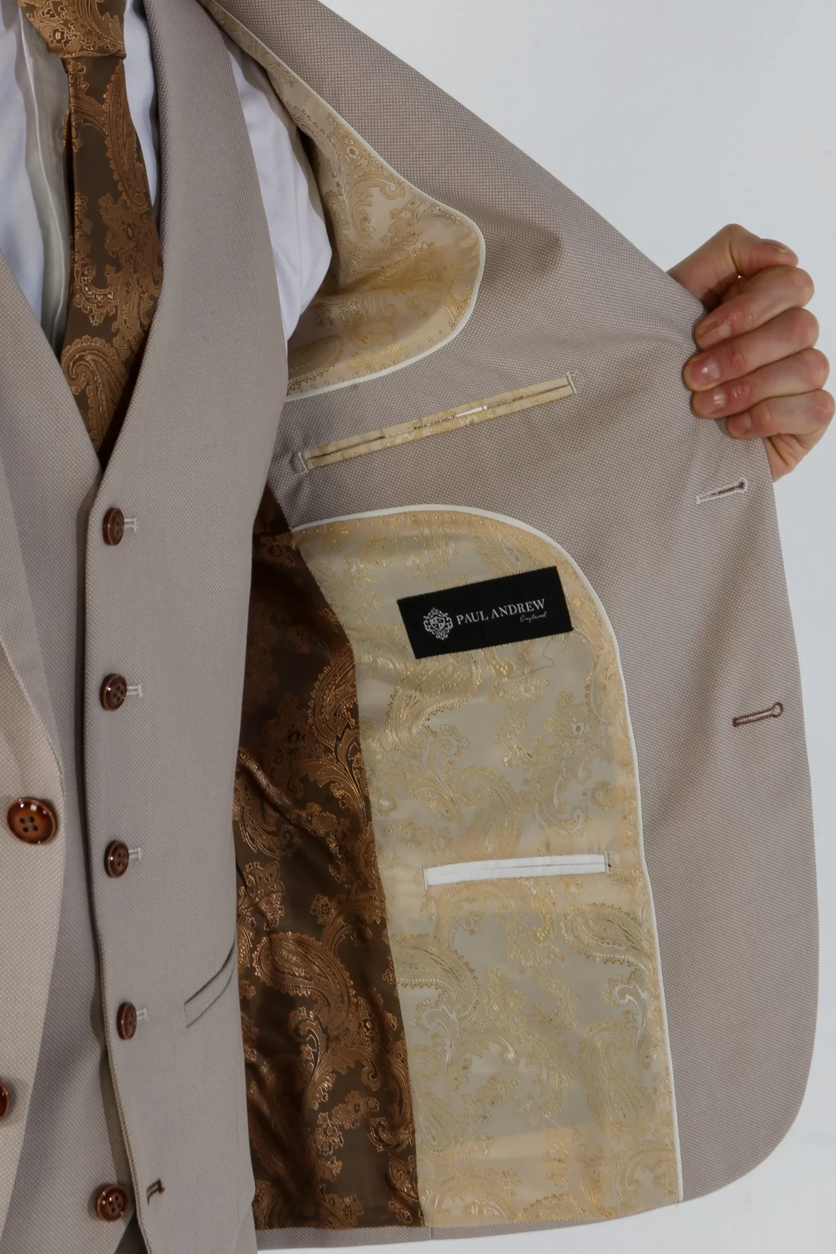 Mayfair – Men’s Beige Birdseye Tailored Fit Blazer - Image 4