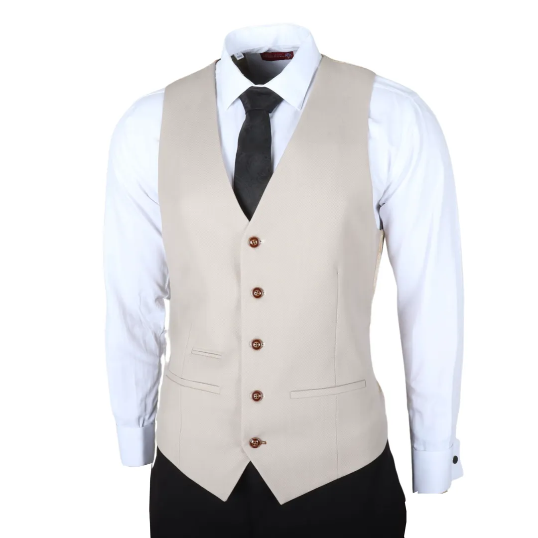 Mayfair – Men’s 3 Piece Black Suit With Cream Waistcoat - Image 4