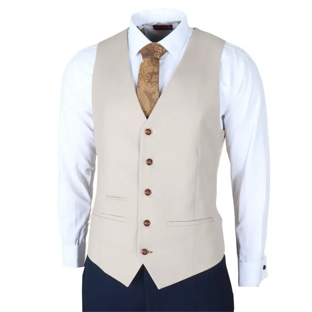 Mayfair – Men’s 3 Piece Navy Suit With Cream Waistcoat - Image 4