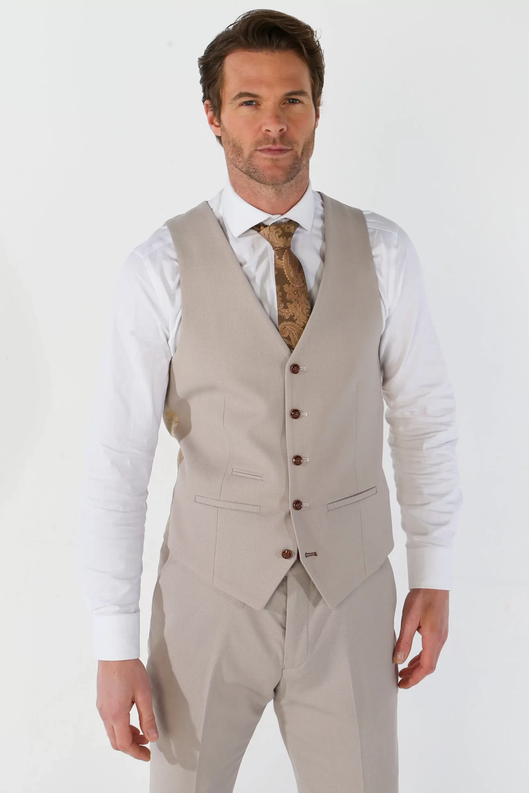 Mayfair – Men’s Beige Birdseye Waistcoat