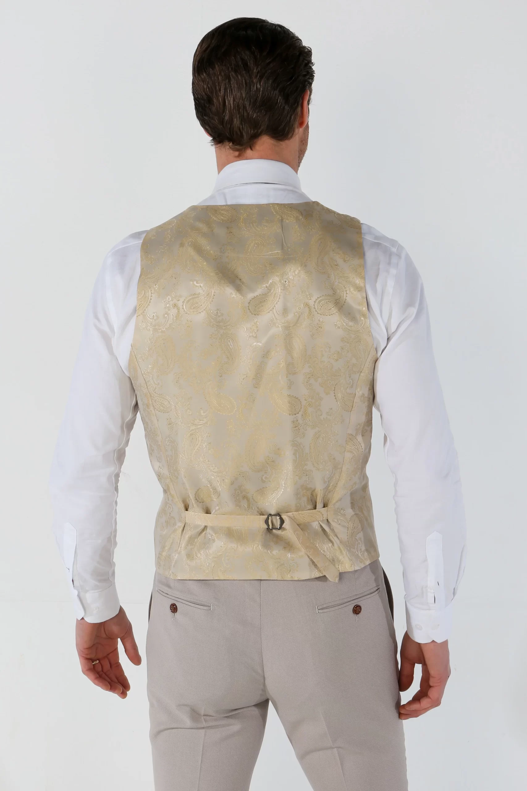 Mayfair – Men’s Beige Birdseye Waistcoat - Image 2