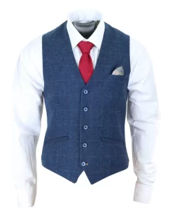 Men Blue Check Tweed Waistcoat – Cavani Carnegi