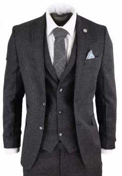 Men’s Black Tweed 3 Piece Vintage Suit – STZ14