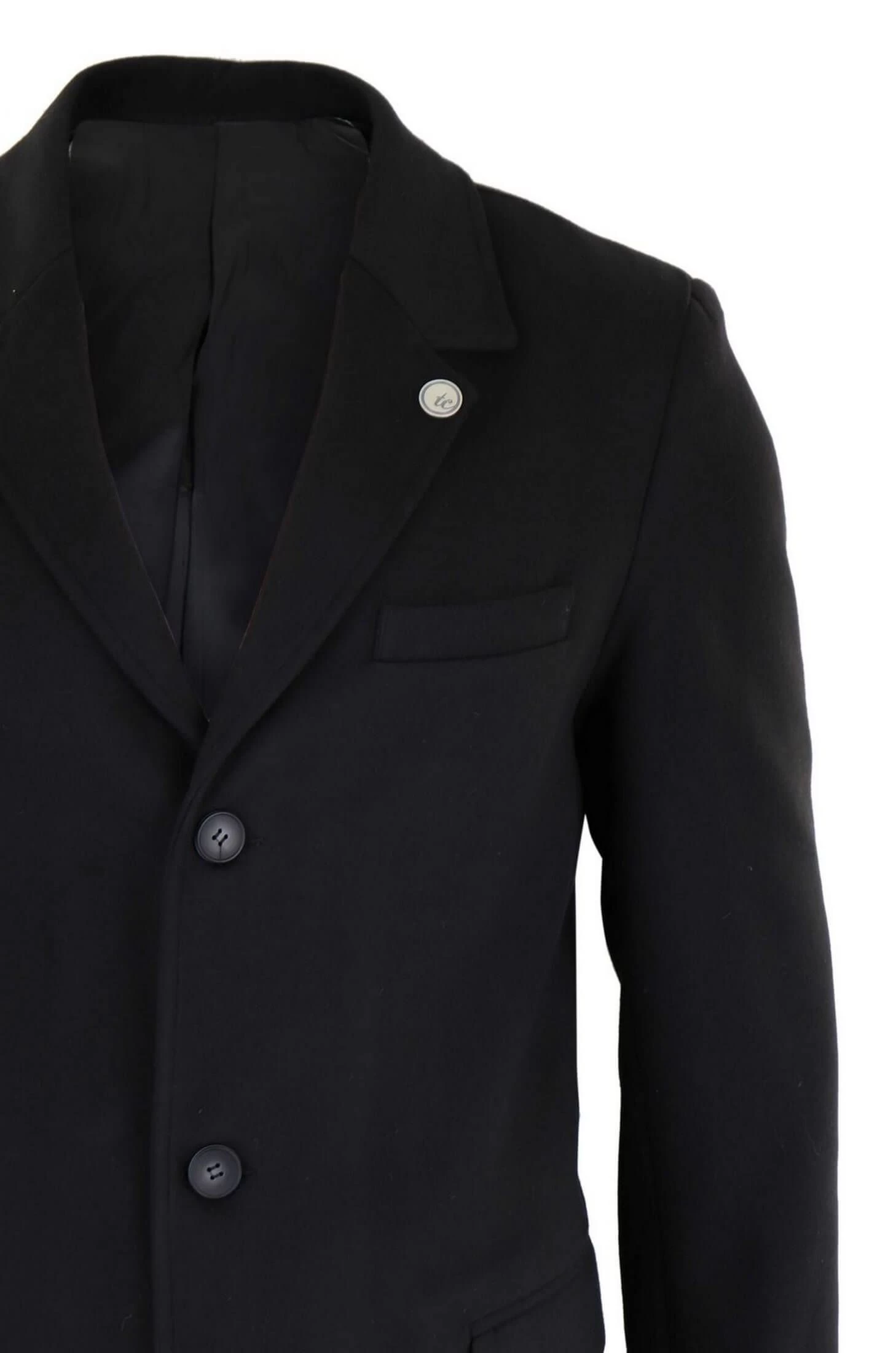 Men’s Classic Wool Long Overcoat-Black - Image 2