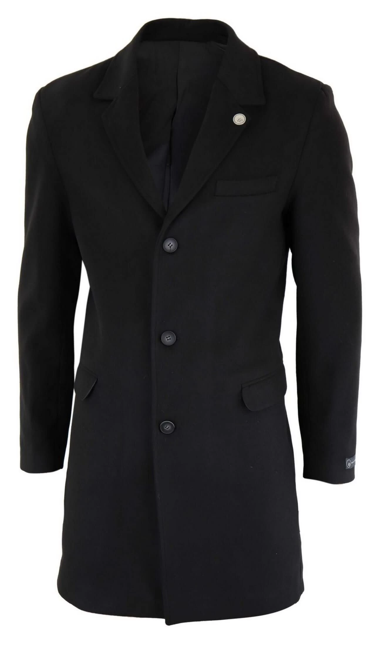 Men’s Classic Wool Long Overcoat-Black - Image 3