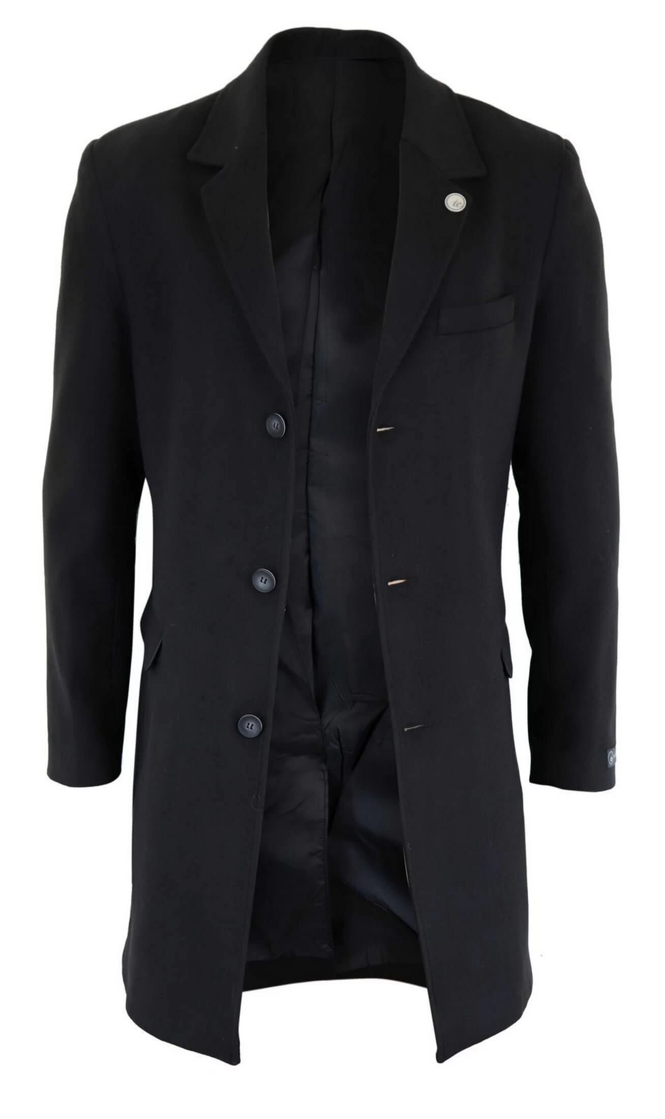 Men’s Classic Wool Long Overcoat-Black - Image 5