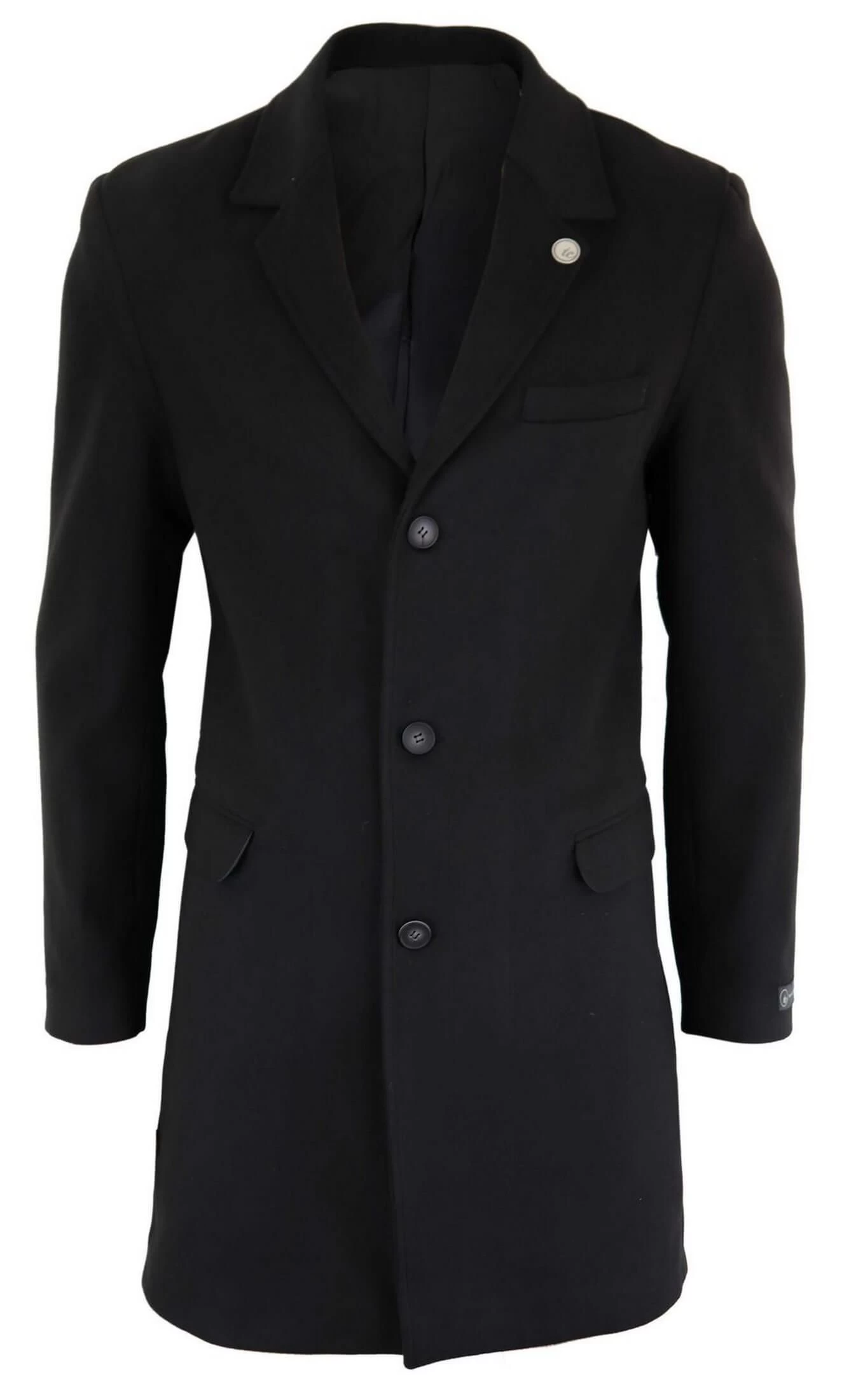 Men’s Classic Wool Long Overcoat-Black