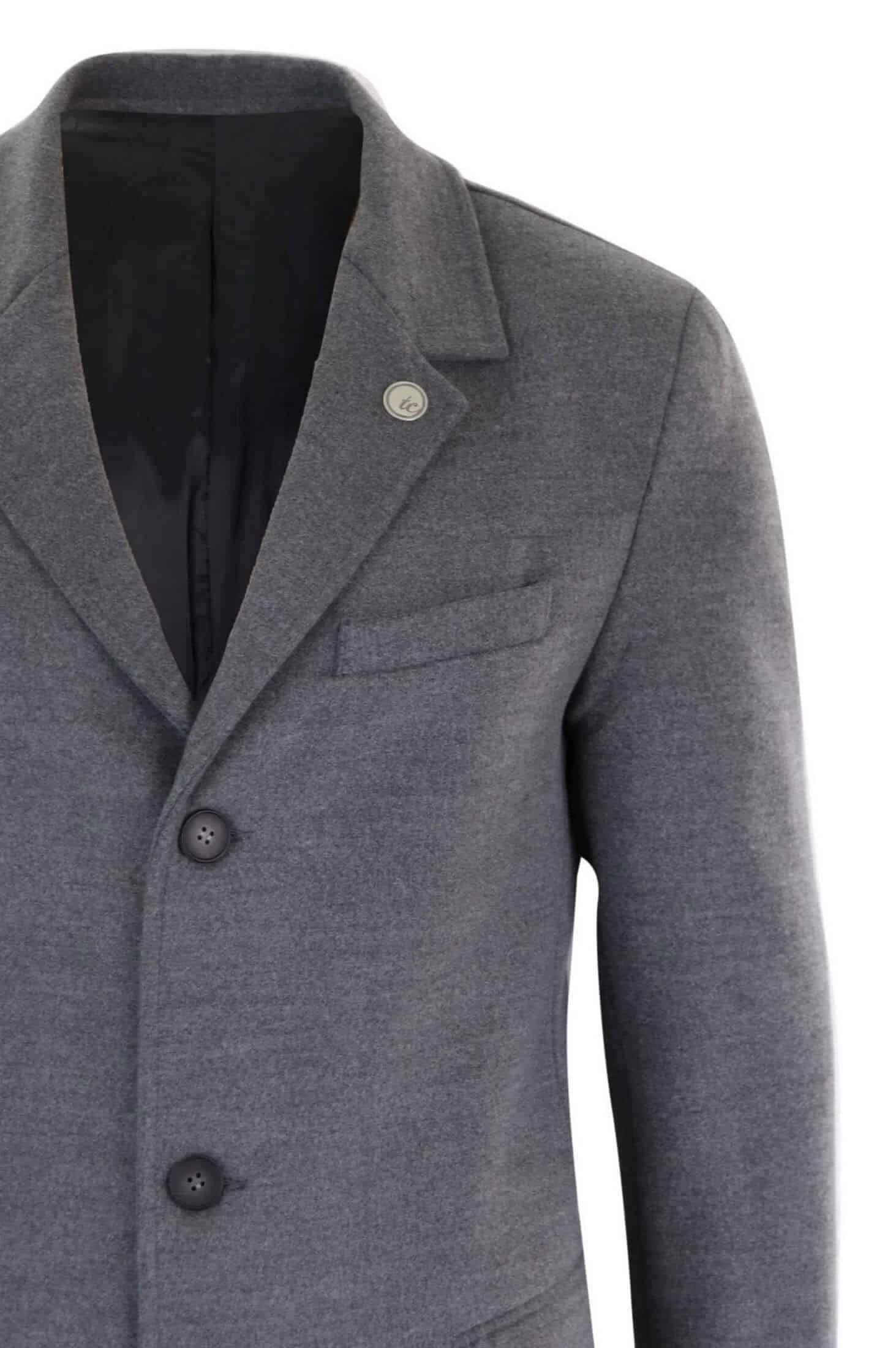 Men’s Classic Wool Long Overcoat-Grey - Image 2