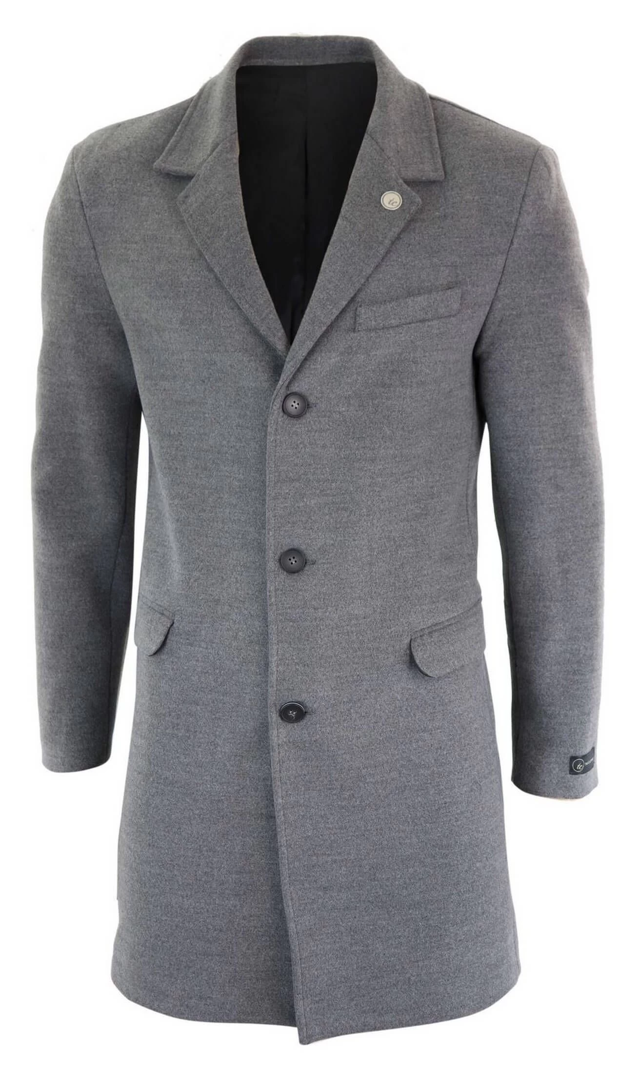 Men’s Classic Wool Long Overcoat-Grey - Image 3