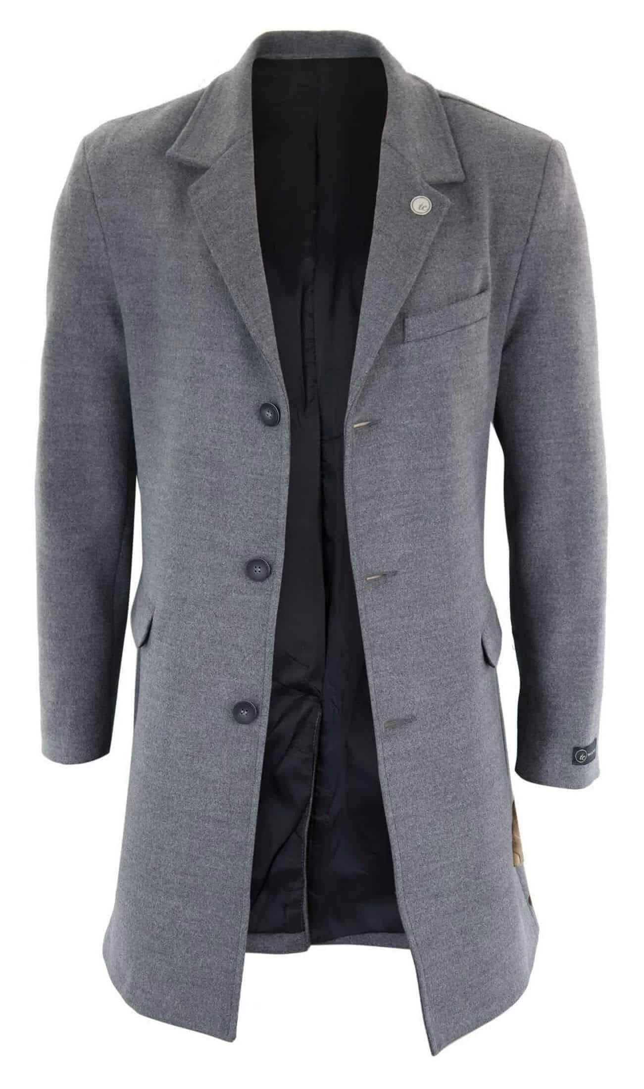 Men’s Classic Wool Long Overcoat-Grey - Image 5