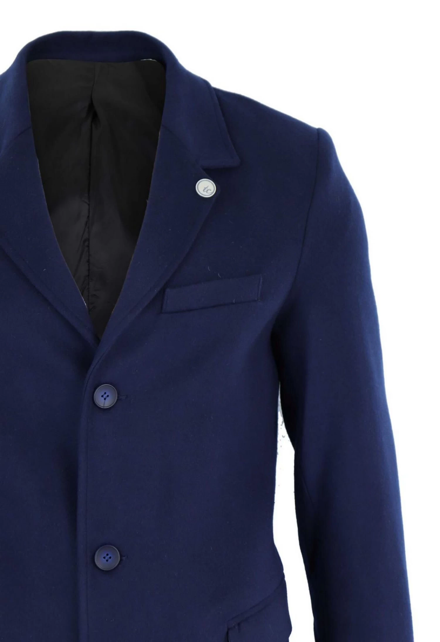 Men’s Classic Wool Long Overcoat-Navy - Image 2