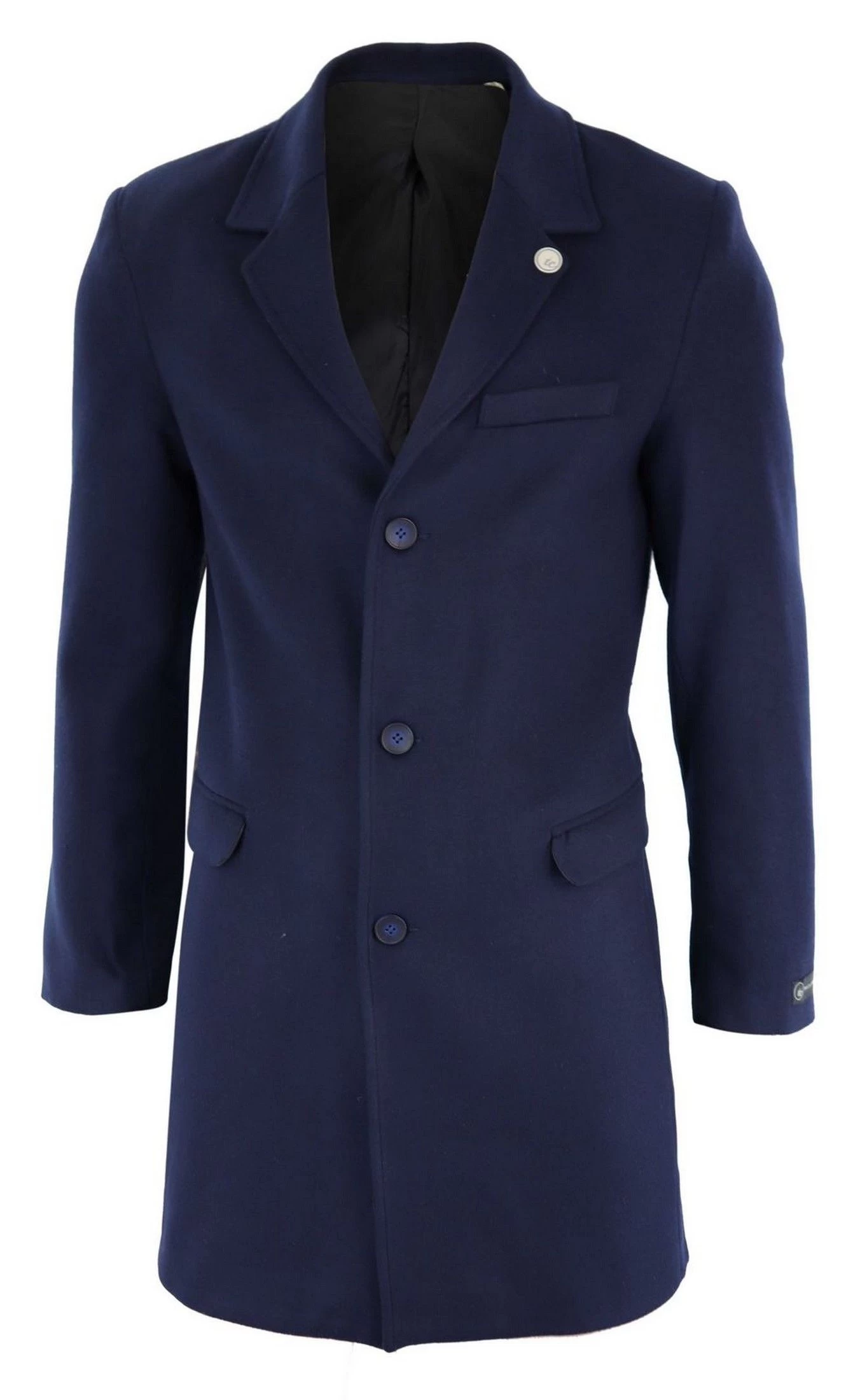Men’s Classic Wool Long Overcoat-Navy - Image 3