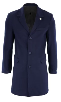 Men’s Classic Wool Long Overcoat-Navy