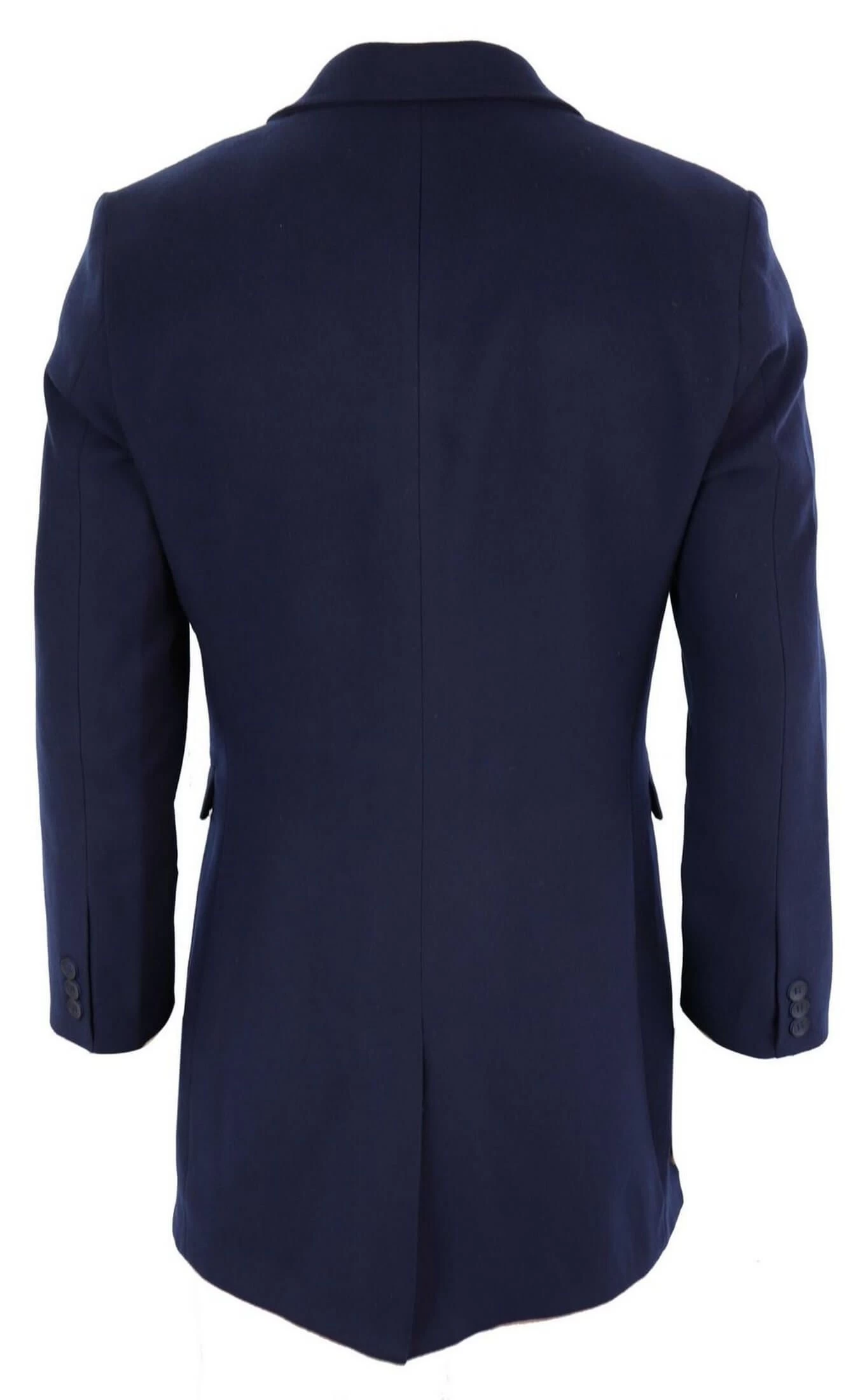 Men’s Classic Wool Long Overcoat-Navy - Image 4